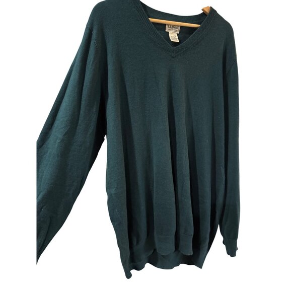 L.L.Bean Mens V-Neck Sweater XXL Tall Green Cotton & Cashmere Blend - Picture 3 of 8